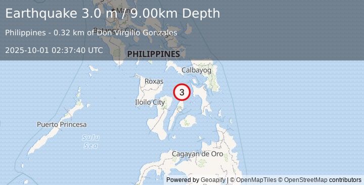 Earthquake VISAYAN SEA, PHILIPPINES (3.0 m) (2025-10-01 02:37:40 UTC)