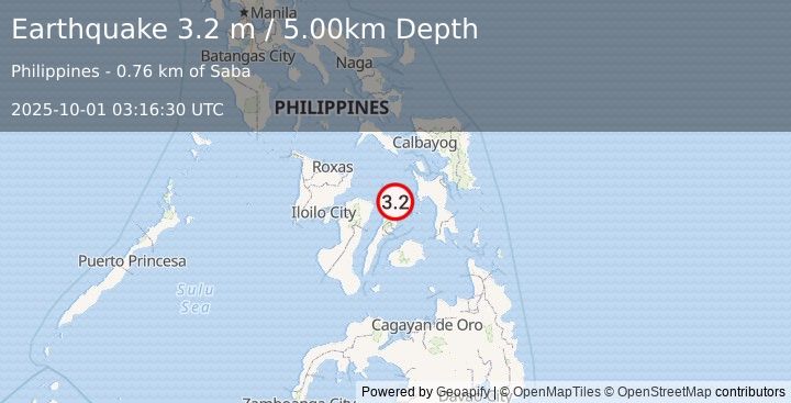 Earthquake LEYTE, PHILIPPINES (3.2 m) (2025-10-01 03:16:30 UTC)
