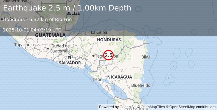 Earthquake HONDURAS (2.5 m) (2025-10-01 04:03:19 UTC)