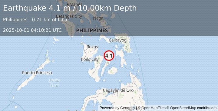 Earthquake NEGROS- CEBU REG, PHILIPPINES (4.1 m) (2025-10-01 04:10:21 UTC)