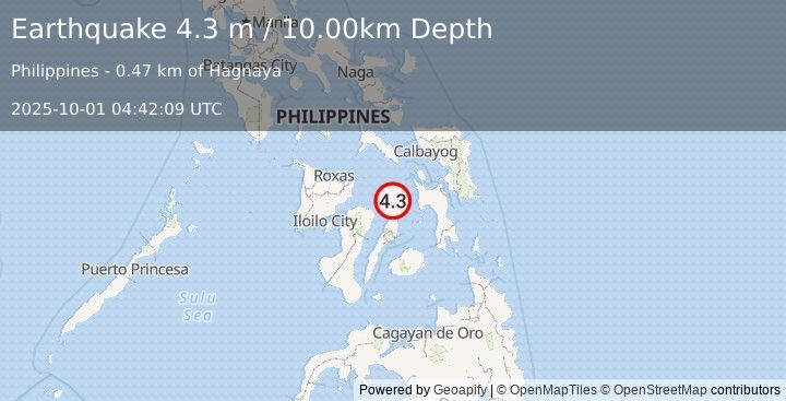 Earthquake VISAYAN SEA, PHILIPPINES (4.3 m) (2025-10-01 04:42:09 UTC)