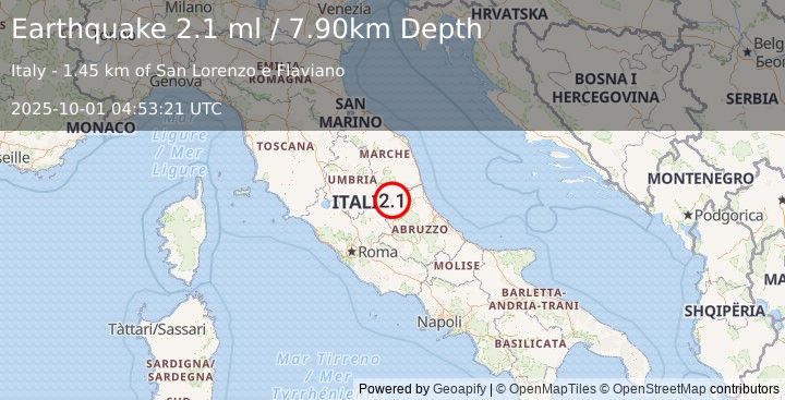 Earthquake CENTRAL ITALY (2.1 ml) (2025-10-01 04:53:21 UTC)