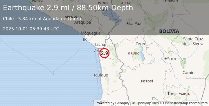 Earthquake TARAPACA, CHILE (2.9 ml) (2025-10-01 05:39:43 UTC)