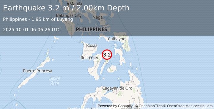 Earthquake NEGROS- CEBU REG, PHILIPPINES (3.2 m) (2025-10-01 06:06:26 UTC)