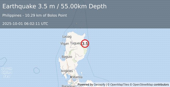 Earthquake LUZON, PHILIPPINES (3.5 m) (2025-10-01 06:02:11 UTC)