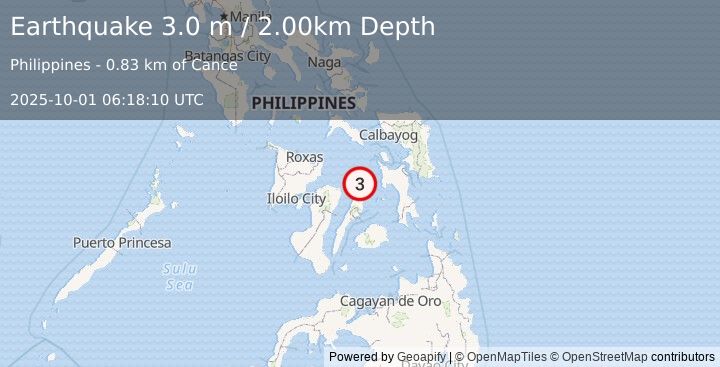 Earthquake VISAYAN SEA, PHILIPPINES (3.0 m) (2025-10-01 06:18:10 UTC)