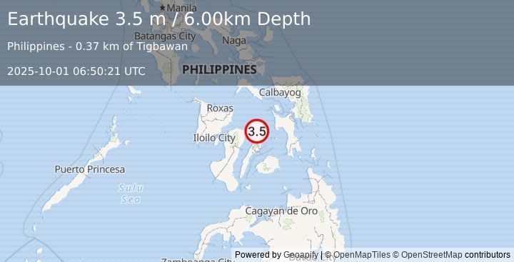 Earthquake NEGROS- CEBU REG, PHILIPPINES (3.5 m) (2025-10-01 06:50:21 UTC)