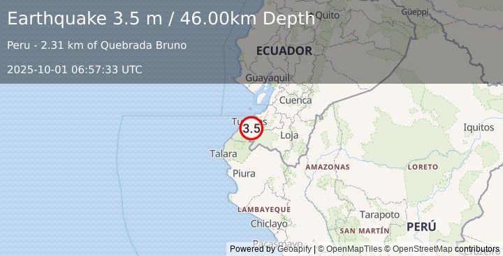 Earthquake PERU-ECUADOR BORDER REGION (3.5 m) (2025-10-01 06:57:33 UTC)