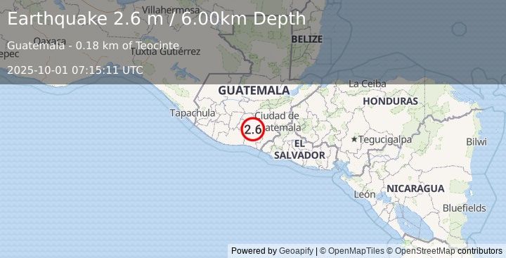 Earthquake GUATEMALA (2.6 m) (2025-10-01 07:15:11 UTC)