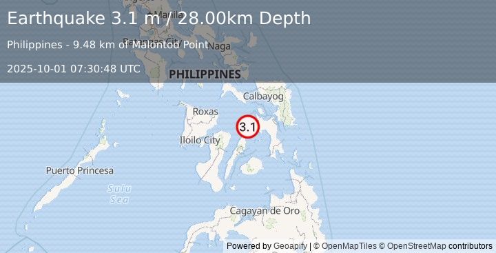 Earthquake LEYTE, PHILIPPINES (3.1 m) (2025-10-01 07:30:48 UTC)