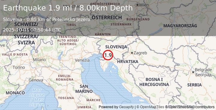 Earthquake SLOVENIA (1.9 ml) (2025-10-01 07:50:44 UTC)