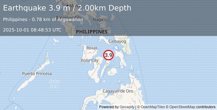 Earthquake VISAYAN SEA, PHILIPPINES (3.9 m) (2025-10-01 08:48:53 UTC)
