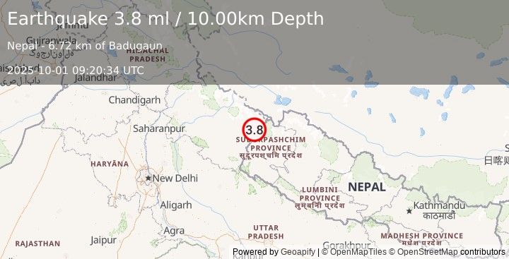 Earthquake NEPAL-INDIA BORDER REGION (3.5 ml) (2025-10-01 09:20:38 UTC)