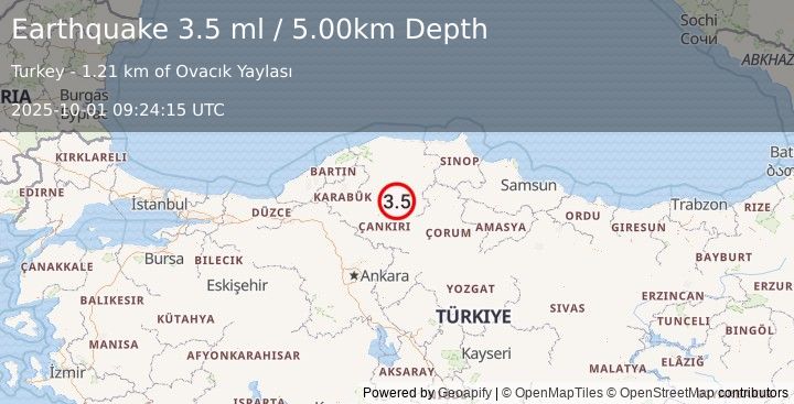 Earthquake CENTRAL TURKEY (3.5 mw) (2025-10-01 09:24:16 UTC)