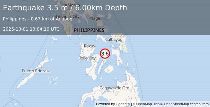 Earthquake VISAYAN SEA, PHILIPPINES (3.5 m) (2025-10-01 10:04:10 UTC)