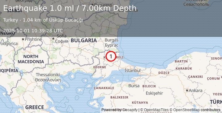 Earthquake WESTERN TURKEY (1.0 ml) (2025-10-01 10:39:28 UTC)