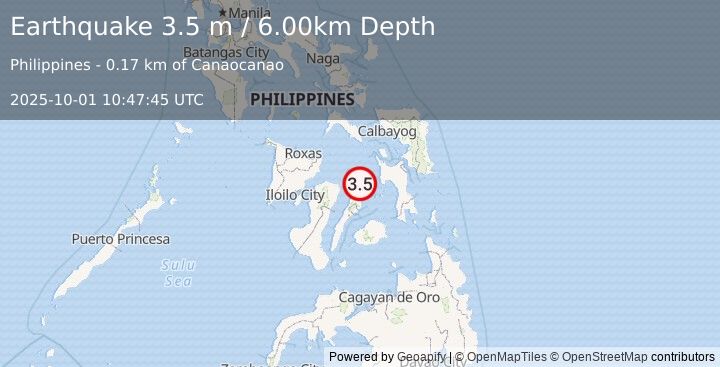 Earthquake LEYTE, PHILIPPINES (3.5 m) (2025-10-01 10:47:45 UTC)
