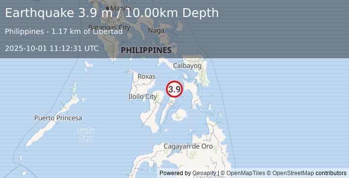 Earthquake LEYTE, PHILIPPINES (3.9 m) (2025-10-01 11:12:31 UTC)