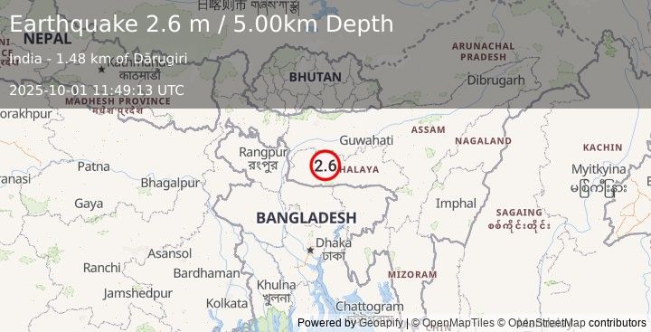 Earthquake MEGHALAYA, INDIA REGION (2.6 m) (2025-10-01 11:49:13 UTC)