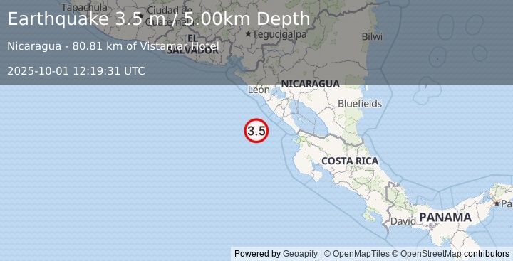 Earthquake NEAR COAST OF NICARAGUA (3.5 m) (2025-10-01 12:19:32 UTC)