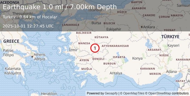 Earthquake WESTERN TURKEY (1.0 ml) (2025-10-01 12:27:45 UTC)