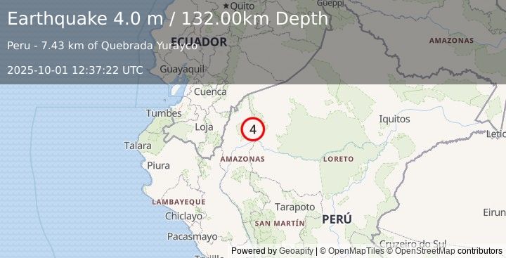 Earthquake NORTHERN PERU (4.0 m) (2025-10-01 12:37:22 UTC)