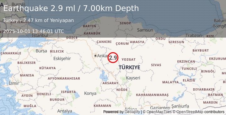Earthquake CENTRAL TURKEY (2.9 ml) (2025-10-01 13:46:01 UTC)