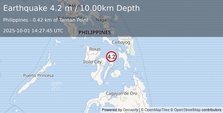 Earthquake VISAYAN SEA, PHILIPPINES (4.2 m) (2025-10-01 14:27:45 UTC)