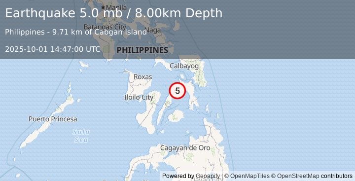 Earthquake LEYTE, PHILIPPINES (5.1 mb) (2025-10-01 14:47:04 UTC)