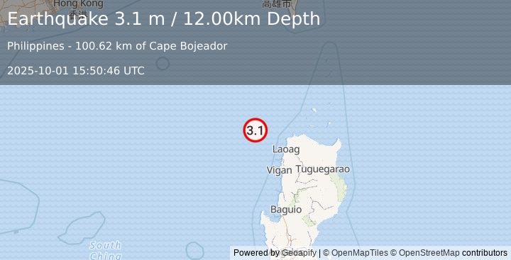 Earthquake PHILIPPINE ISLANDS REGION (3.1 m) (2025-10-01 15:50:46 UTC)