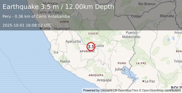 Earthquake CENTRAL PERU (3.5 m) (2025-10-01 16:08:52 UTC)