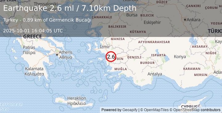 Earthquake WESTERN TURKEY (1.7 ml) (2025-10-01 16:03:38 UTC)