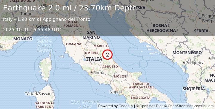 Earthquake CENTRAL ITALY (2.0 ml) (2025-10-01 16:55:48 UTC)