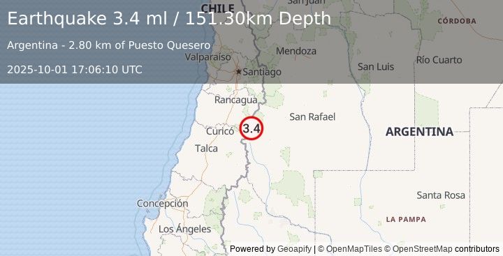 Earthquake MENDOZA, ARGENTINA (3.4 ml) (2025-10-01 17:06:10 UTC)