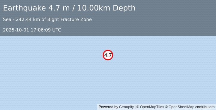 Earthquake REYKJANES RIDGE (4.9 mb) (2025-10-01 17:06:08 UTC)