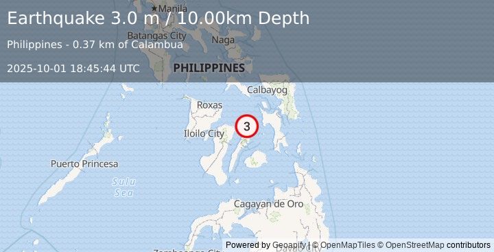 Earthquake NEGROS- CEBU REG, PHILIPPINES (3.0 m) (2025-10-01 18:45:44 UTC)