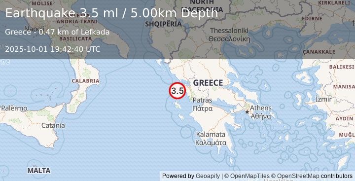 Earthquake GREECE (3.5 ml) (2025-10-01 19:42:40 UTC)