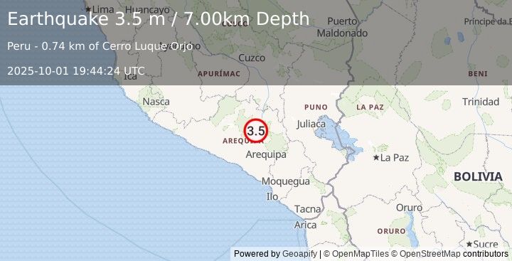 Earthquake SOUTHERN PERU (3.5 m) (2025-10-01 19:44:24 UTC)