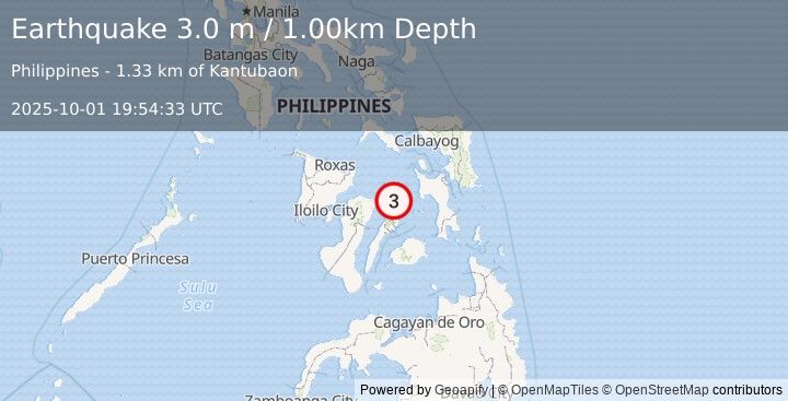 Earthquake NEGROS- CEBU REG, PHILIPPINES (3.0 m) (2025-10-01 19:54:33 UTC)