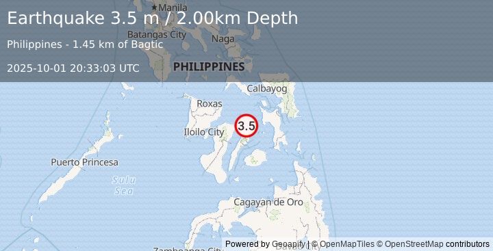 Earthquake NEGROS- CEBU REG, PHILIPPINES (3.5 m) (2025-10-01 20:33:03 UTC)