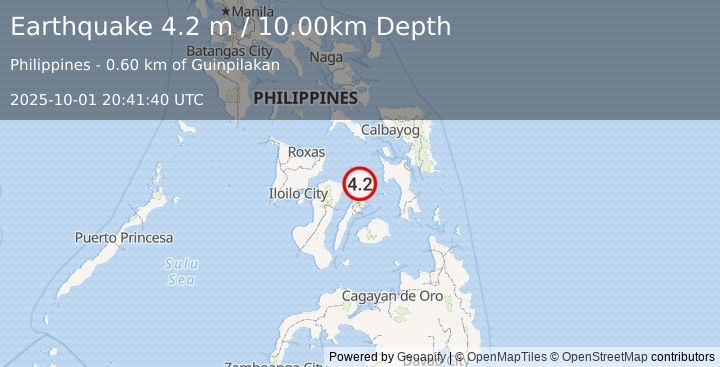 Earthquake NEGROS- CEBU REG, PHILIPPINES (4.2 m) (2025-10-01 20:41:40 UTC)