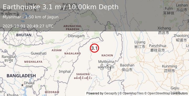 Earthquake MYANMAR (3.1 m) (2025-10-01 20:49:27 UTC)