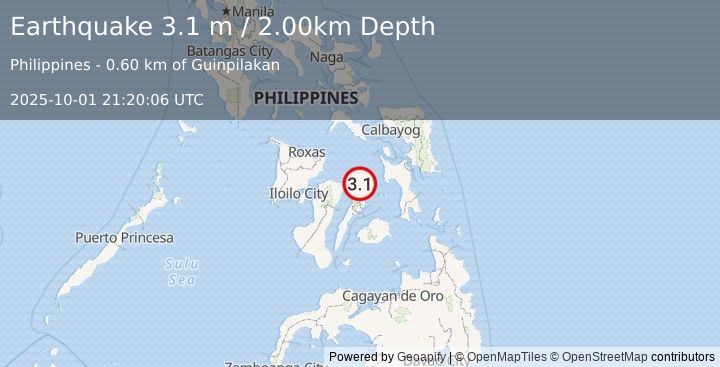 Earthquake NEGROS- CEBU REG, PHILIPPINES (3.1 m) (2025-10-01 21:20:06 UTC)