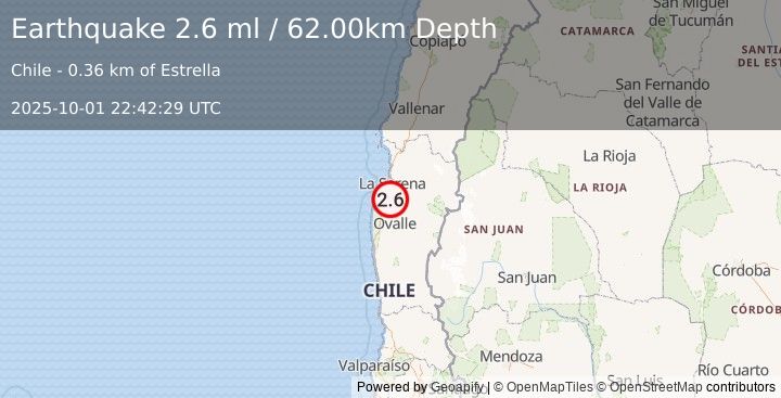 Earthquake COQUIMBO, CHILE (2.6 ml) (2025-10-01 22:42:29 UTC)