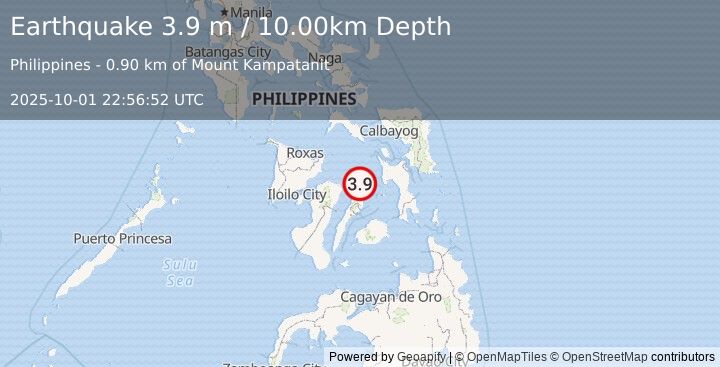 Earthquake NEGROS- CEBU REG, PHILIPPINES (3.9 m) (2025-10-01 22:56:52 UTC)