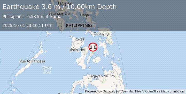 Earthquake NEGROS- CEBU REG, PHILIPPINES (3.6 m) (2025-10-01 23:10:11 UTC)