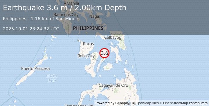 Earthquake NEGROS- CEBU REG, PHILIPPINES (3.6 m) (2025-10-01 23:24:32 UTC)