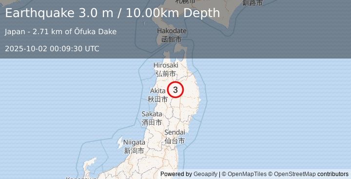 Earthquake EASTERN HONSHU, JAPAN (3.0 m) (2025-10-02 00:09:30 UTC)