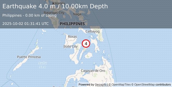 Earthquake LEYTE, PHILIPPINES (4.0 m) (2025-10-02 01:31:41 UTC)
