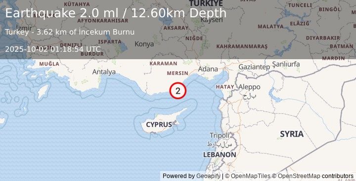 Earthquake CENTRAL TURKEY (2.0 ml) (2025-10-02 01:18:54 UTC)